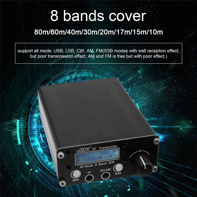 USDR USDX+Plus V2 8-диапазонный трансивер SDR HF SSB QRP ЖК-дисплей с дисплеем динамиком