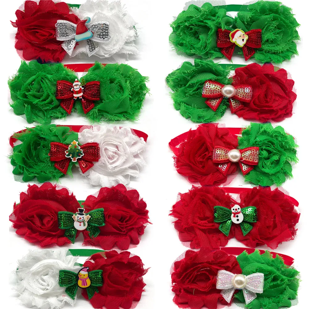 

50/100pcs Christmas Pet Puppy Dog Cat Bow Ties Flowers Style Dog Bowties Pet Supplies Neckties Collar Pet Grooming Accessories