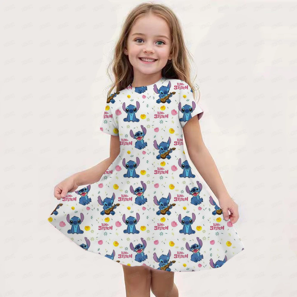 2024 Stitch Dress For Girls Children's Sleep Baby Summer Clothes StrayKids 3d Print Skirt Original Clothing Short-Sleeved