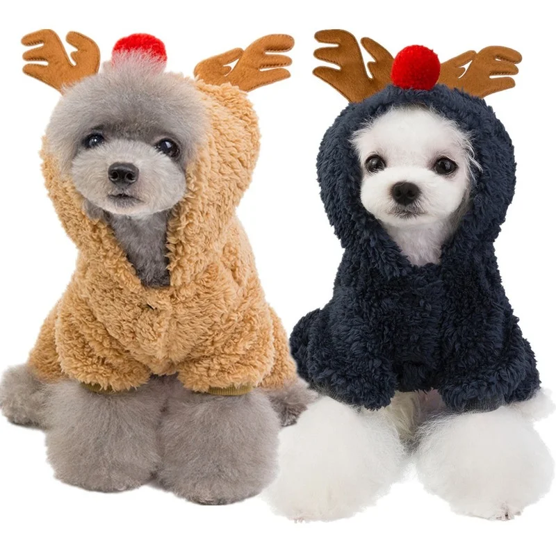 

Dog Clothes for Small Dogs Autumn and Winter Thickened Christmas Elk Pattern French Bulldog Schnauzer Chihuahua Warm Cotton Coat