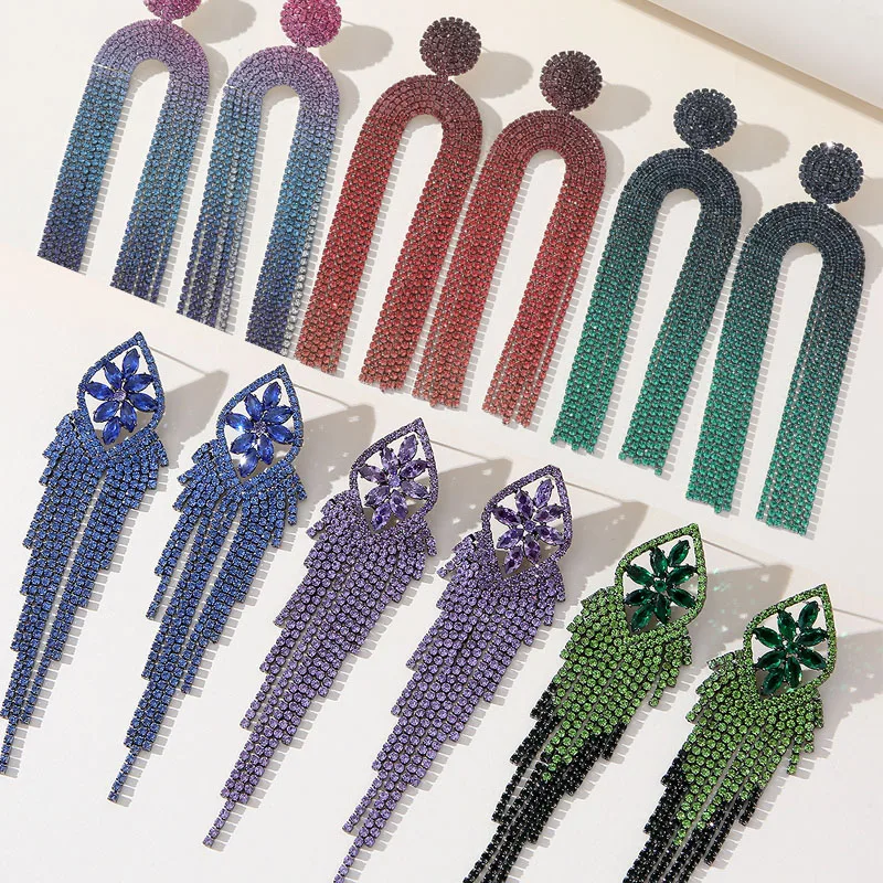 Висячие серьги с кисточками геометрической формы и кристаллами для женщин