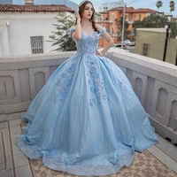exquisite sweetheart blue quinceanera dress with backless 2022 party gown princess with lace appliques short sleeve sweep train