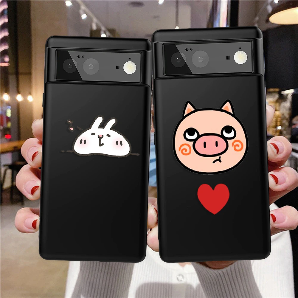 

Cartoon Cute Pig Phone Case For Google Pixel 7a 7Pro 7 6a 6 6Pro For Pixel 5 5a 4a 5G 4XL 4 3 3a XL Luxury Black Soft TPU Cover