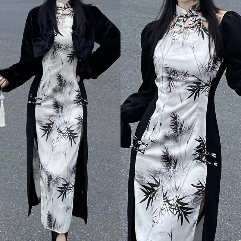 Женское платье-ципао с открытыми плечами