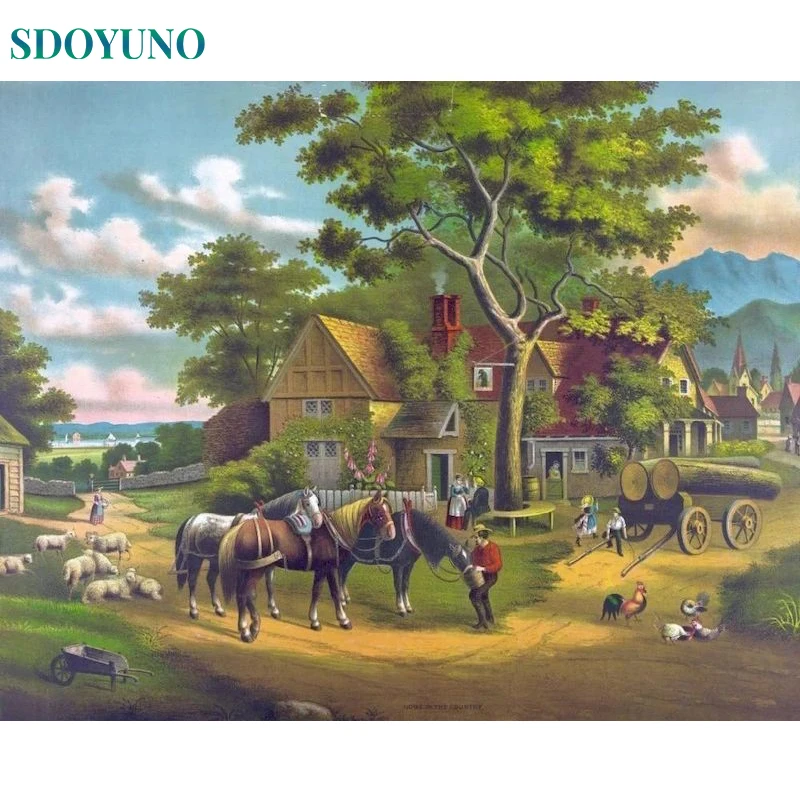 

SDOYUNO Oil Paint By Numbers Wall Art HandPainted Horse DIY Coloring Of Numbers Canvas Wall Set Home Decor Picture Gift Kits