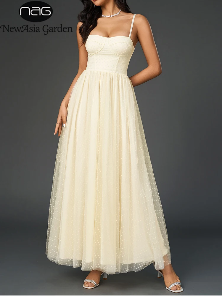 NewAsia женское сетчатое длинное платье с регулируемыми бретелями на шнуровке и