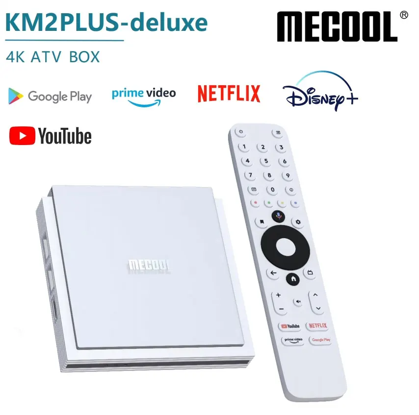 MECOOL 4K Android 11 сертифицированная ТВ-приставка KM2 PLUS DELUXE Google TV Dolby Vision атмосферс 4 Гб DDR4 32 Гб 1000 Мбит LAN Wi-Fi 6 потоковый ТВ-приставка
