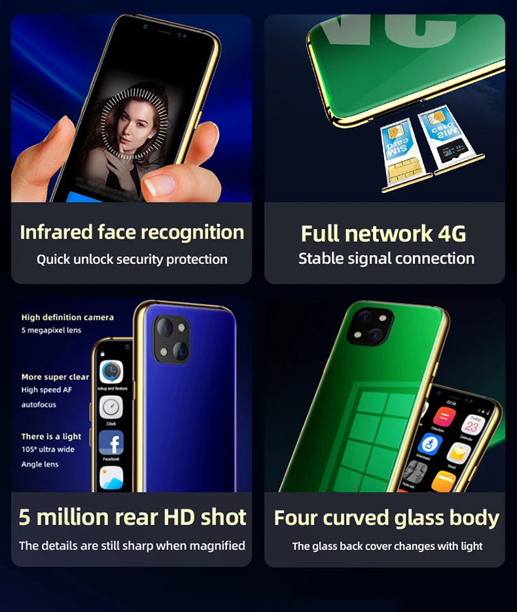 UNIWA X60 4G Mini Smartphone 3GB 32/64GB Dual Sim LTE Android Student Mobile Cell Phone 3.6 inch 1050mAh Cute Small Cellphone