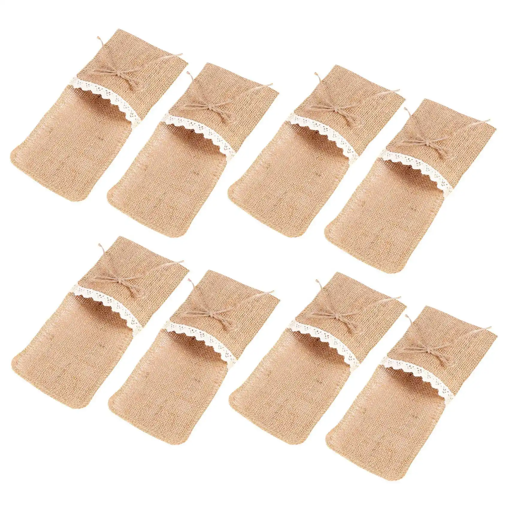 

80PCS Country Wedding Table Silverware Holder Natural Burlap Cutlery Pockets Fork Pockets Rustic Wedding Decoration