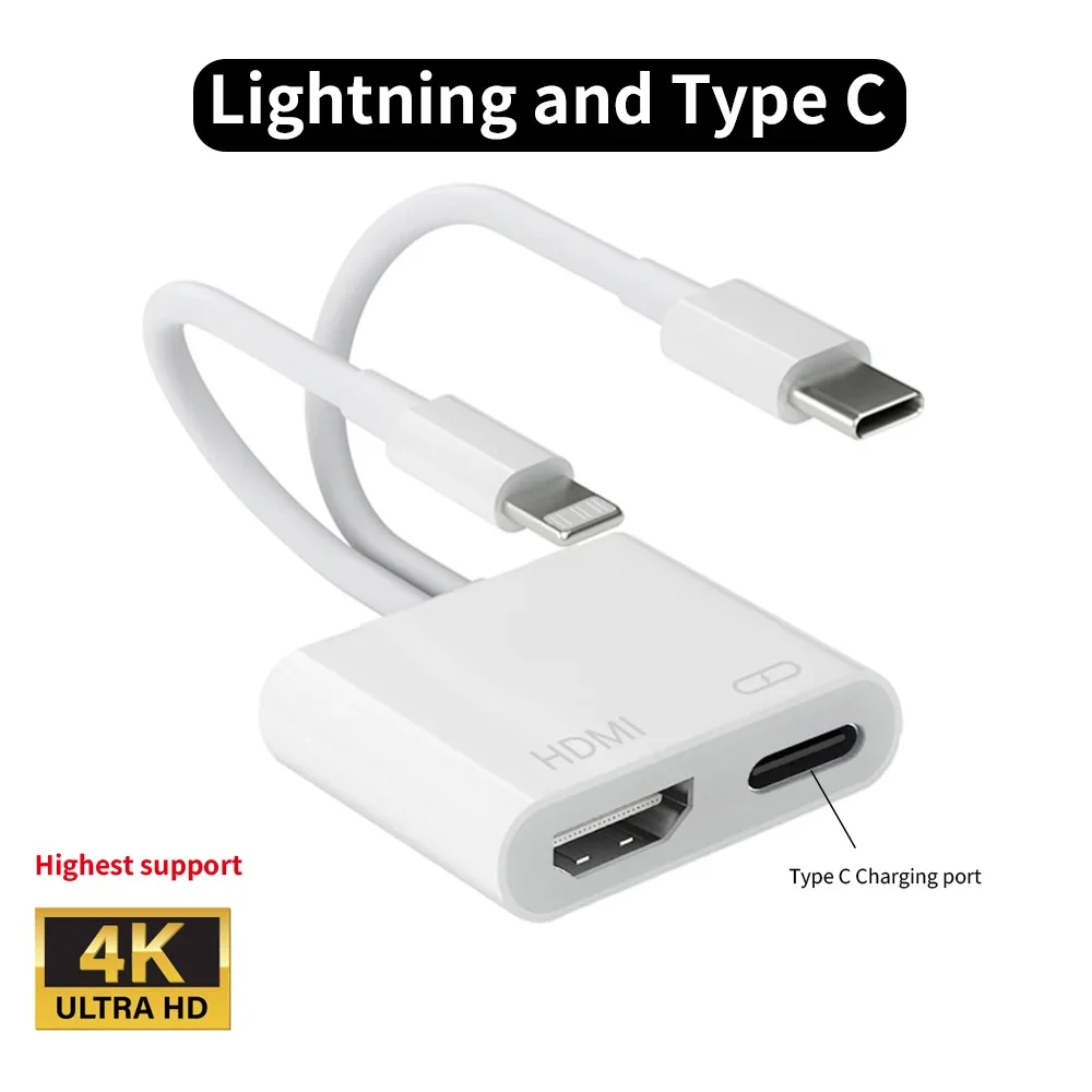 Фото Адаптер Lightning/Tipo C USB C Digital AV HDMI 4K @ 60 Гц для iPhone 16 15 14 13 12 11 Pro Max XS XR 8 для монитора №1