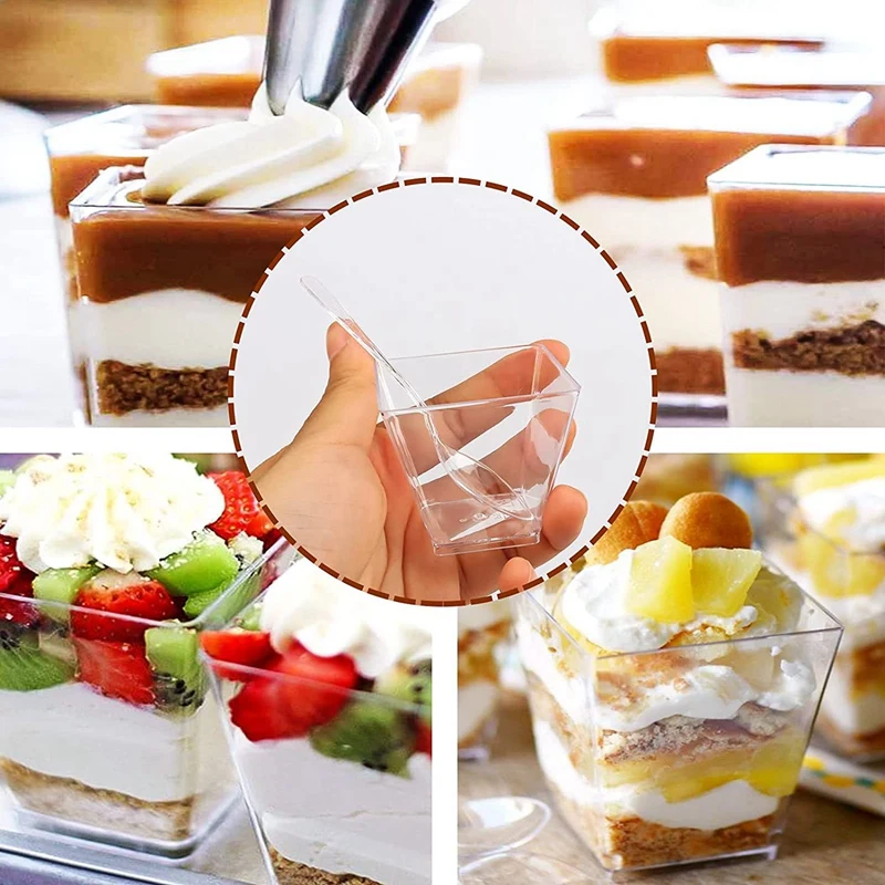 Набор из 100 десертных чашек с ложками набор 60 мл пластиковые десертные чашки