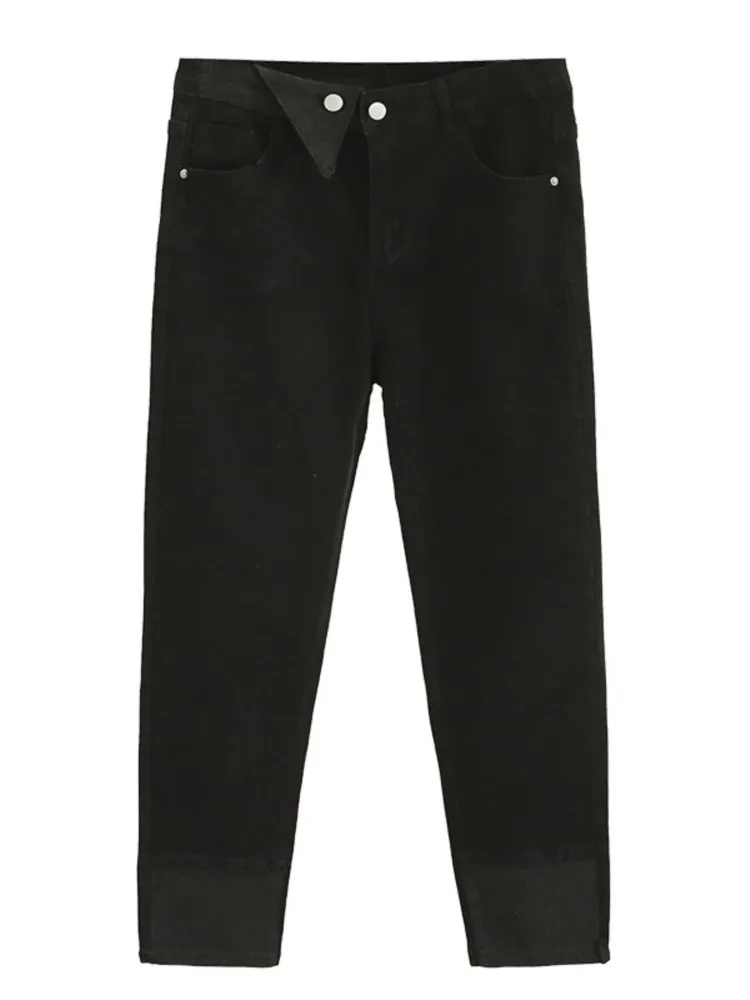 

Women's Clothing Plus Size Jeans 2022 Spring Fashion Asymmetric Placket Black High Waist Stretch Denim Straight Pants Casual