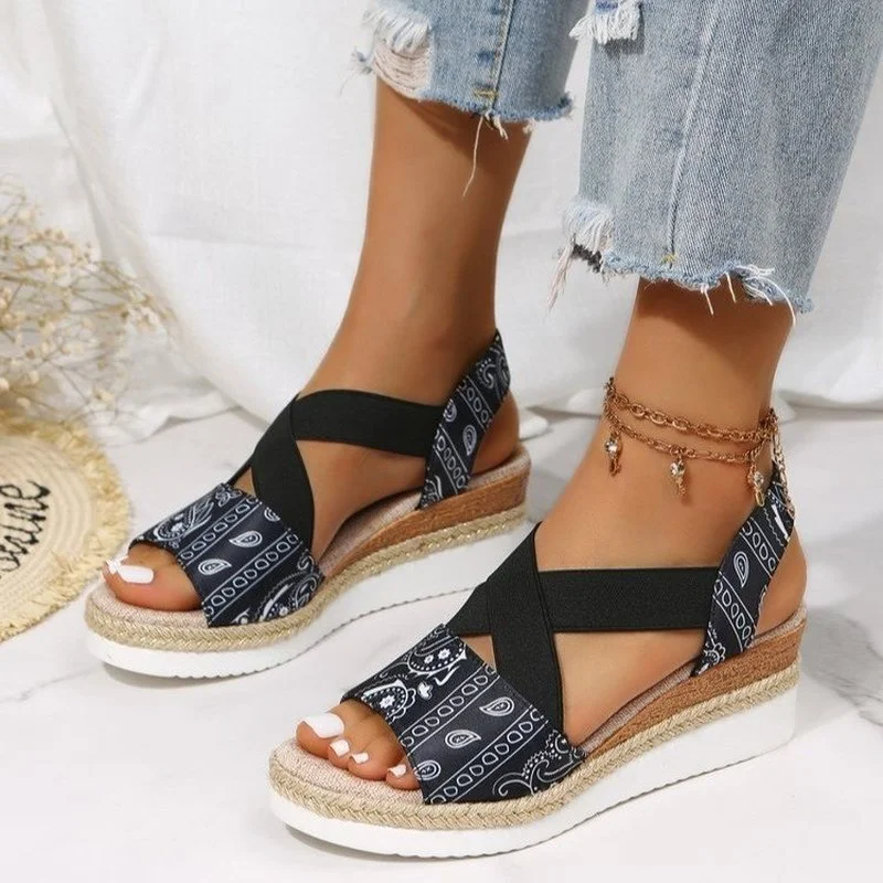 

2022 Women's Wedge High Heel Sandals Open Toe Buckle Belt Slippers Beach Platform Casual Women's Plus Size 36-42 Sandals