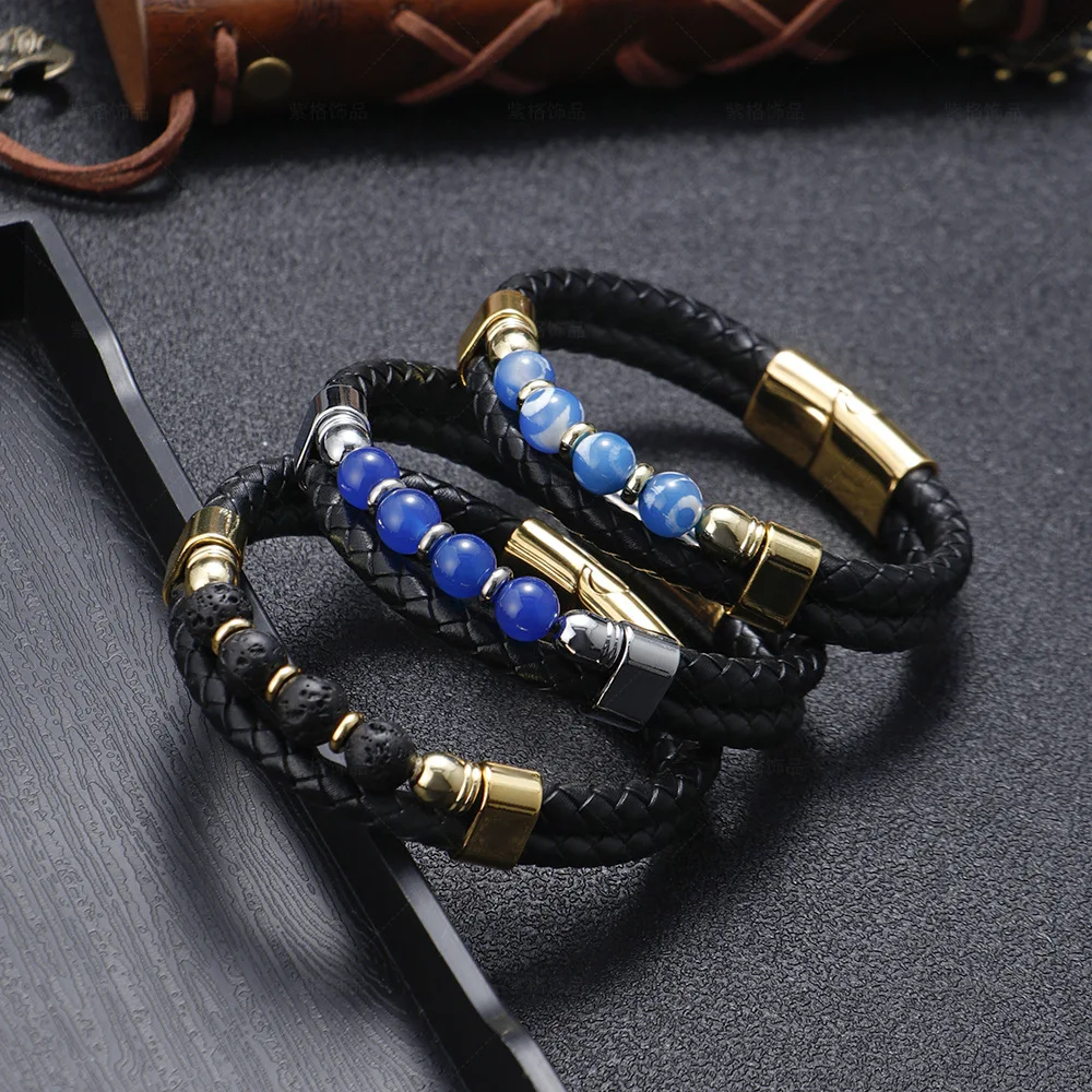 

2022 New Trendy People Creative Explosion Style Punk Style Leather Braided Beaded Men's Bracelet Fashion Trend Bracelet
