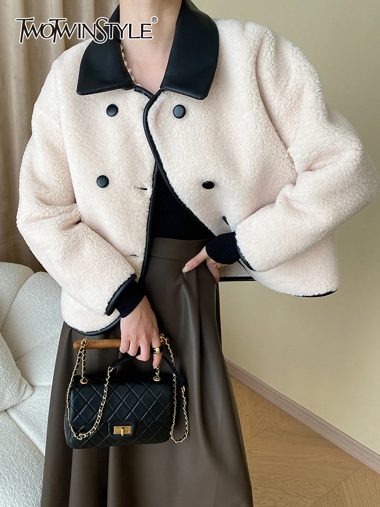 

Женское двубортное пальто TWOTWINSTYLE, двубортное пальто составного кроя с карманами, отложным воротником и длинными рукавами,