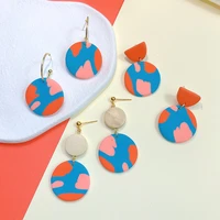 unique colorful handmade round pendant drop earrings 2022 trend new abstract pattern polymer clay earrings for women jewelry who