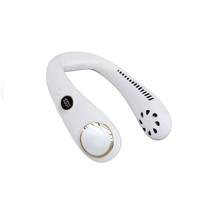 

1Set Fans Portable Mini Hanging Neck Fan Digital Display Power Ventilador Bladeless Neckband Fan White