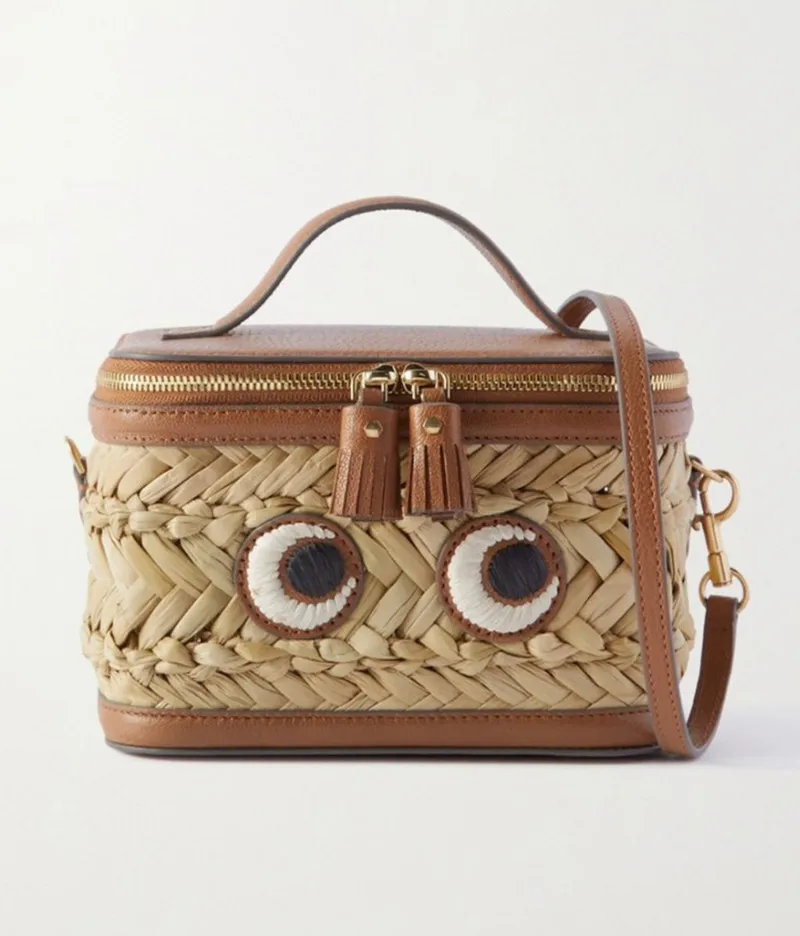 

Повседневные соломенные сумки-ведра с цепочками, коллекция 2022 года, женская летняя сумка-мессенджер, сумки из ротанга, женские пляжные сумк...