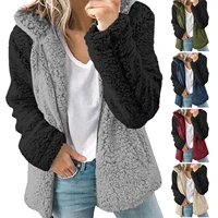 2022 new womens stitching hooded plush autumn and winter top coat