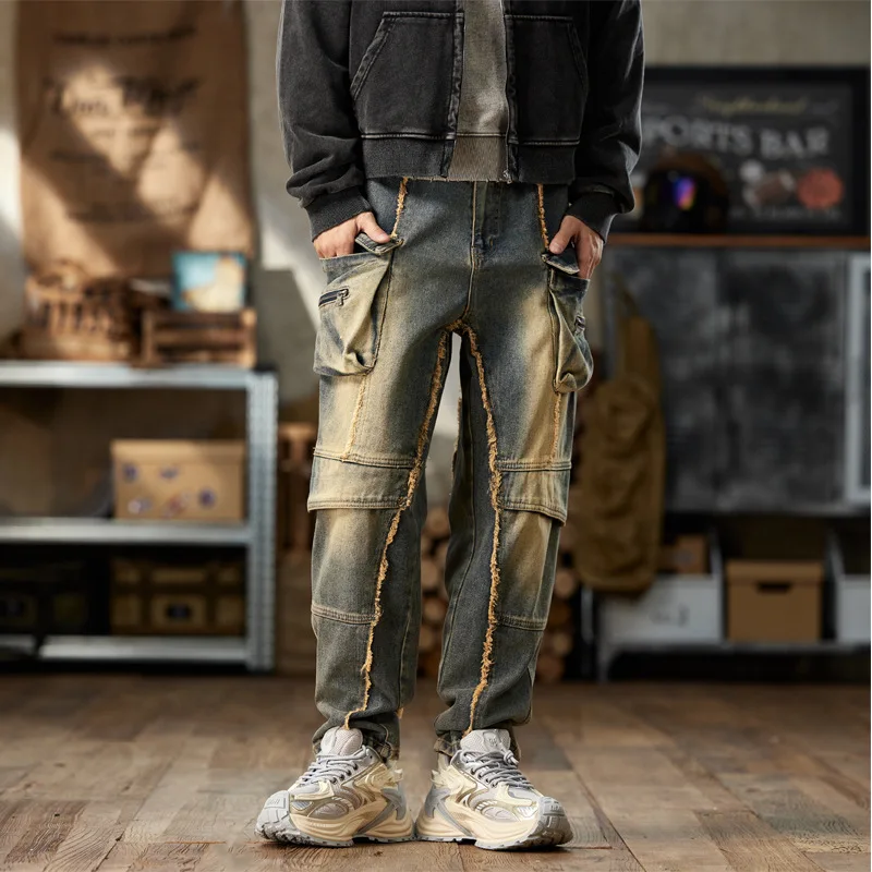 9060 американские модные ретро-модные новые потертые мужские свободные джинсы Harlan