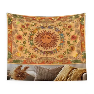 Sun and Moon Tapestry Burning Sun Black and White Stars Psychedelic Mandala Wall Hanging Bedroom, Living Room, Dorm Decor Art