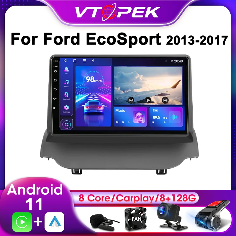 Vtopek 2Din For Ford EcoSport 2013-2017 4G Android 11 Car Stereo Radio Multimedia Video Player Navigation GPS Head Unit Carplay