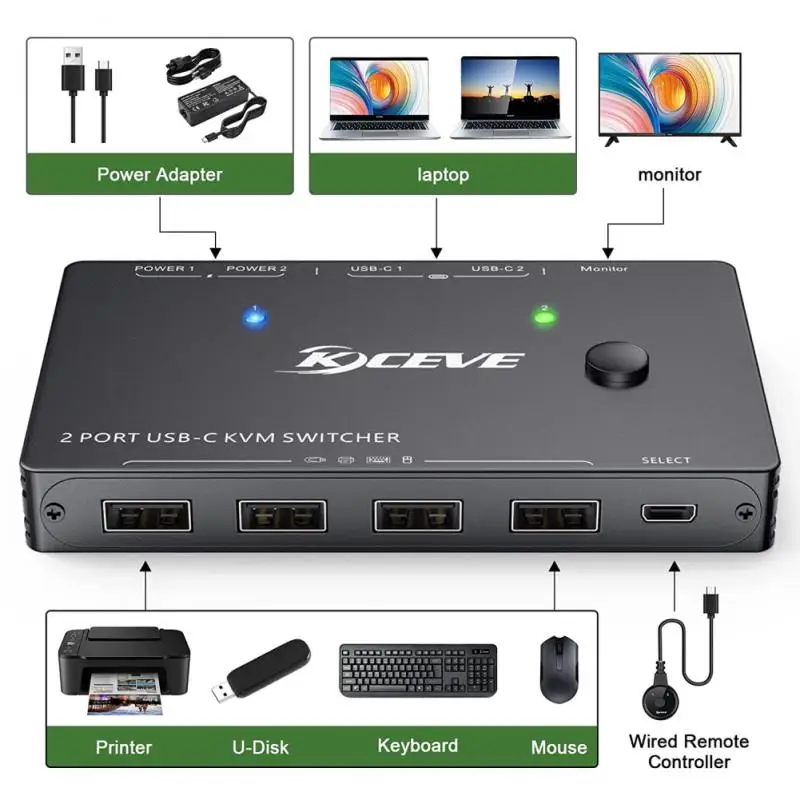 

Type-c Kvm Switch Video Switcher Kvm Hd Switch No Drive Required 4k 4k Switch For Computer Monitor Multiple Source 2 Port Usb-c