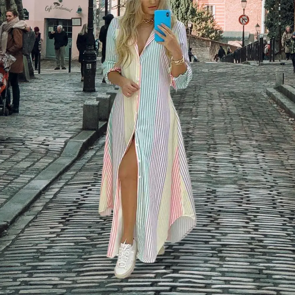 

Женское длинное пляжное платье-рубашка, свободное дышащее однобортное Платье с принтом цепей