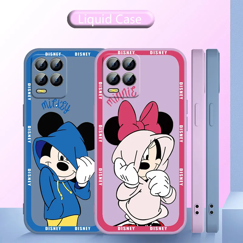 

Cute Mickey and Minnie Phone Case Liquid Rope For Realme Q3S GT S7 ST S2 C25Y C21Y C11 C17 Narzo 50A 50i 30 20 Funda Cover Back
