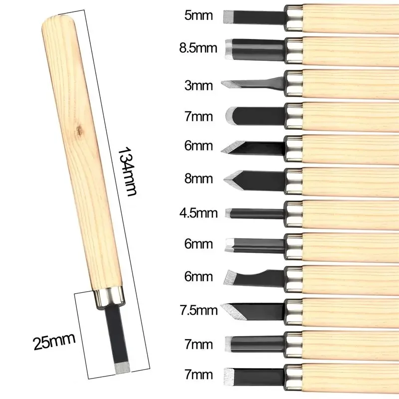 

12pcs Woodworking Carving Knife Set Manganese Steel Wood Sculpture Tool Suit DIY Carving Craft Nicking Knife Pine Wood Handle
