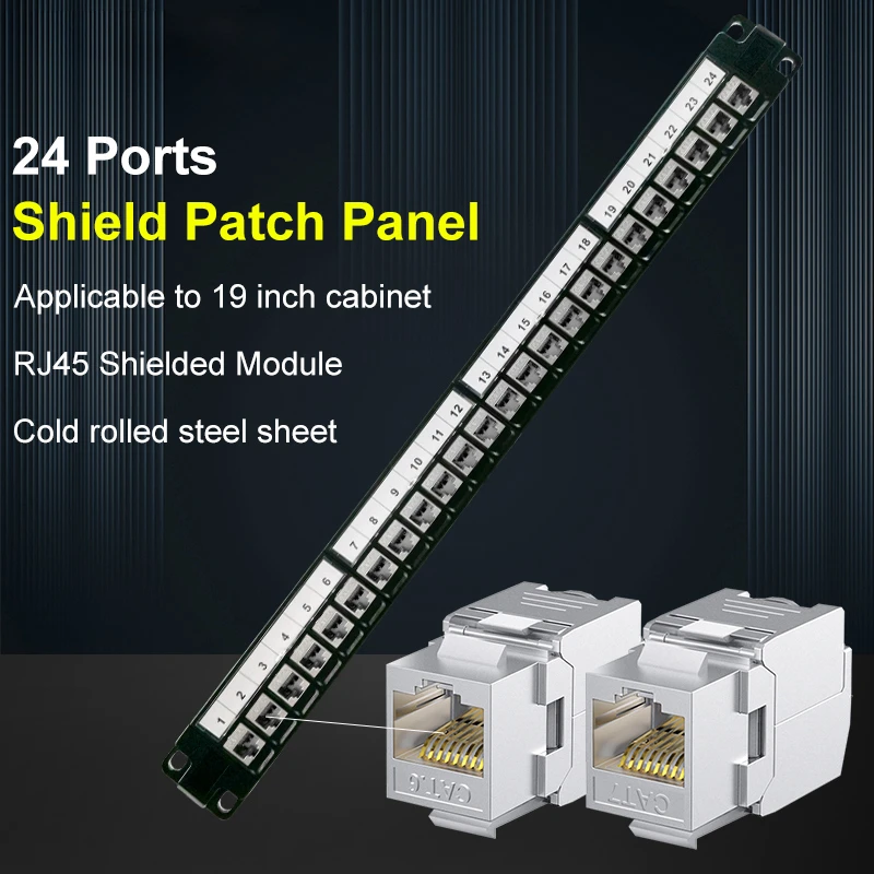 

1U 19" Inch RJ45 Shielded Module 24 Port Patch Panel Rackmount Wall Mount CAT5E,CAT6,CAT6A,CAT7,CAT8 STP Keystone Jack