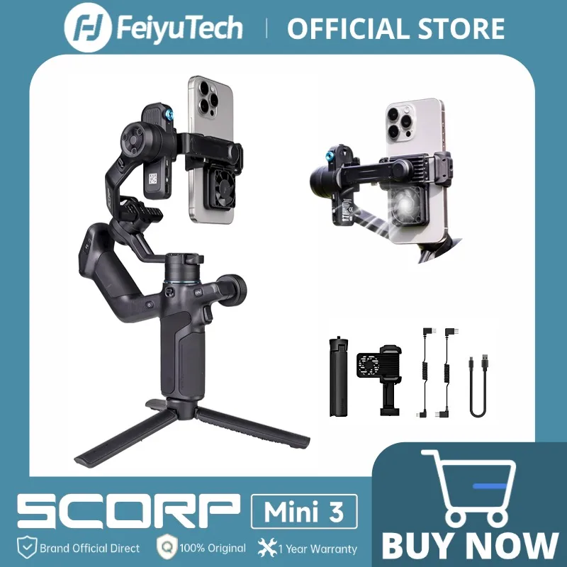 Фото FeiyuTech SCORP Mini 3 стабилизатор подвеса для смартфона Встроенный модуль отслеживания AI Вентилятор охлаждения Грузоподъемность 2 кг со встроенной ручкой №1