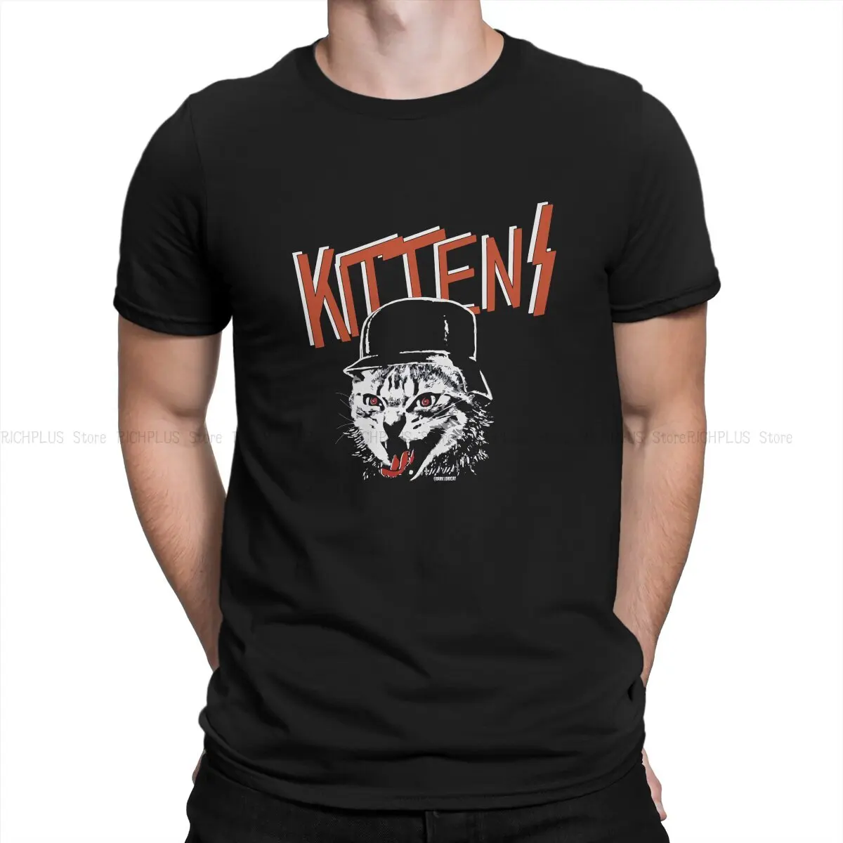 

Cat Lover Creative TShirt for Men Kittens Soldier Classic Round Neck Polyester T Shirt Distinctive Gift Clothes OutdoorWear