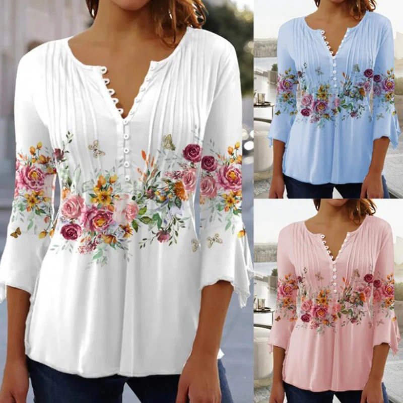 

Женская футболка с V-образным вырезом, на пуговицах