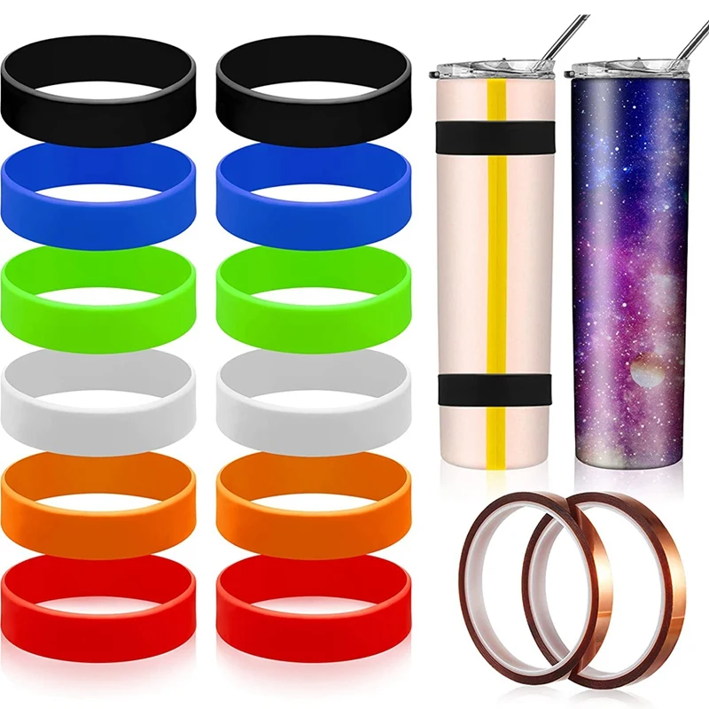 

12 Pcs Silicone Bands For Sublimation Tumbler Sublimation Paper Holder Ring Bands Tape For Heat Sublimation Heat Press