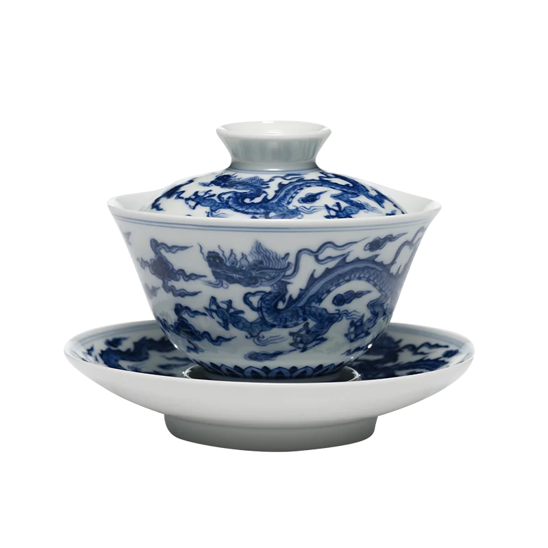 Рекомендуемая имитация музея гуаньфу, серия узоров из синего и белого дракона Mingcheng, сине-белый Gaiwan, традиционная ручная работа