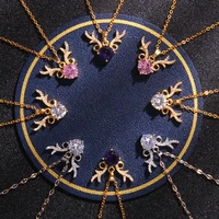 korean mori fashion gold titanium steel chain zircon antler pendant necklace for womens jewelry wedding party gift