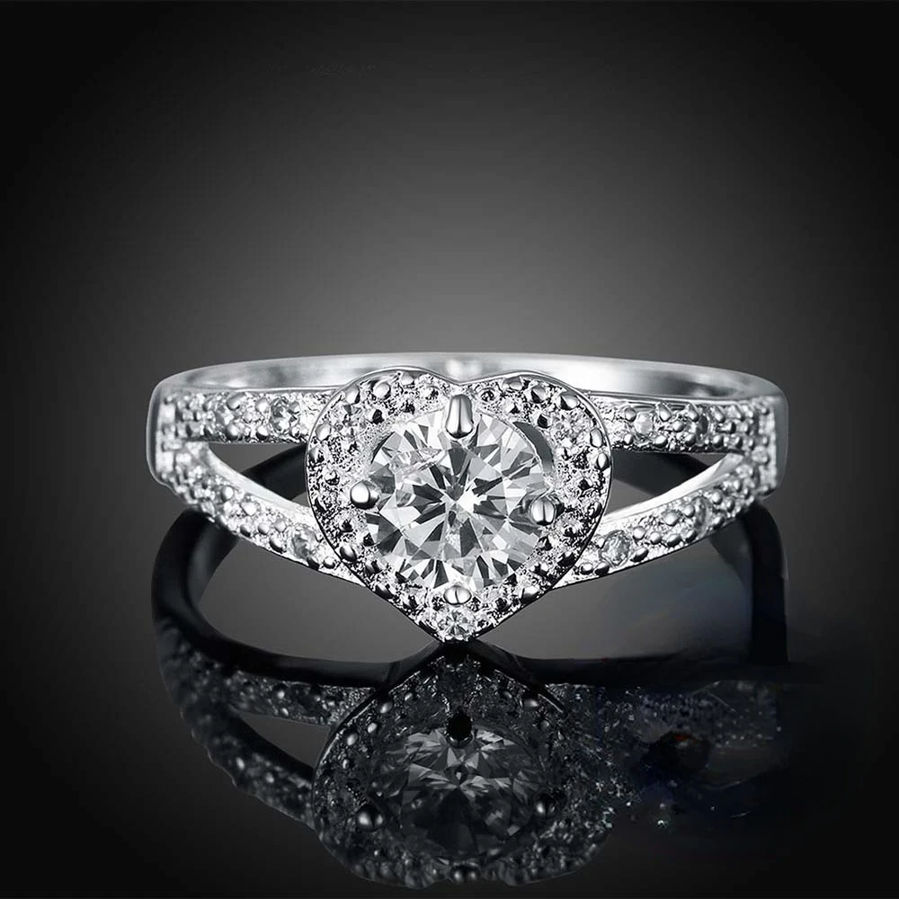 

Milangirl Silver Color Heart Crystal Zircon Rings For Women Princess Propose Marriage Ring Romantic Bridal Wedding Engagement