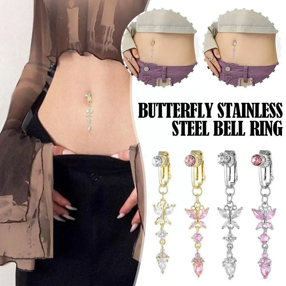Модное кольцо-бабочка для пупка, блестящее женское кольцо, подарок, красивое ювелирное изделие, пирсинг из циркония, 4 пупка, цветок тела, подвеска R5D2