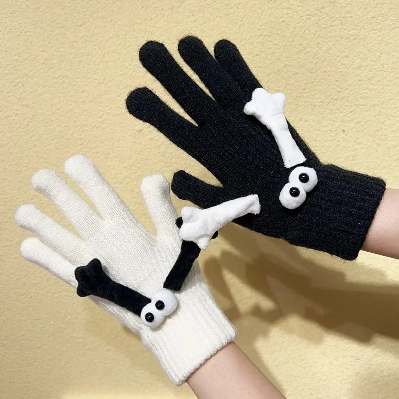 

Creative Cute Hand in Hand Winter Knitted Warm Gloves Women Couple Magnetic Hands Gloves Thick Full Finger Touchscreen Mittens
