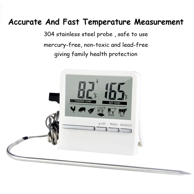 

Цифровой термометр для барбекю и мяса с таймером, духовой прибор с щупом, открытый прибор для измерения температуры для приготовления мяса в духовке