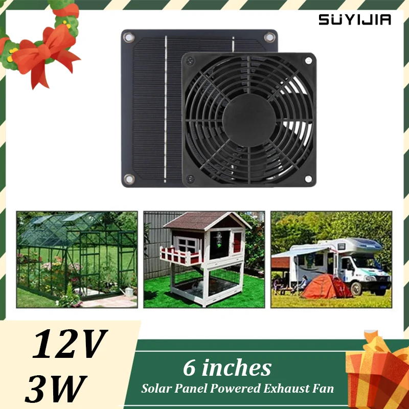 

New 3W 12V Solar Exhaust Fan 6 Inch Mini Ventilator Solar Panel Powered Fan Air Extractor for Dog Chicken Coop RV Greenhouse Fan