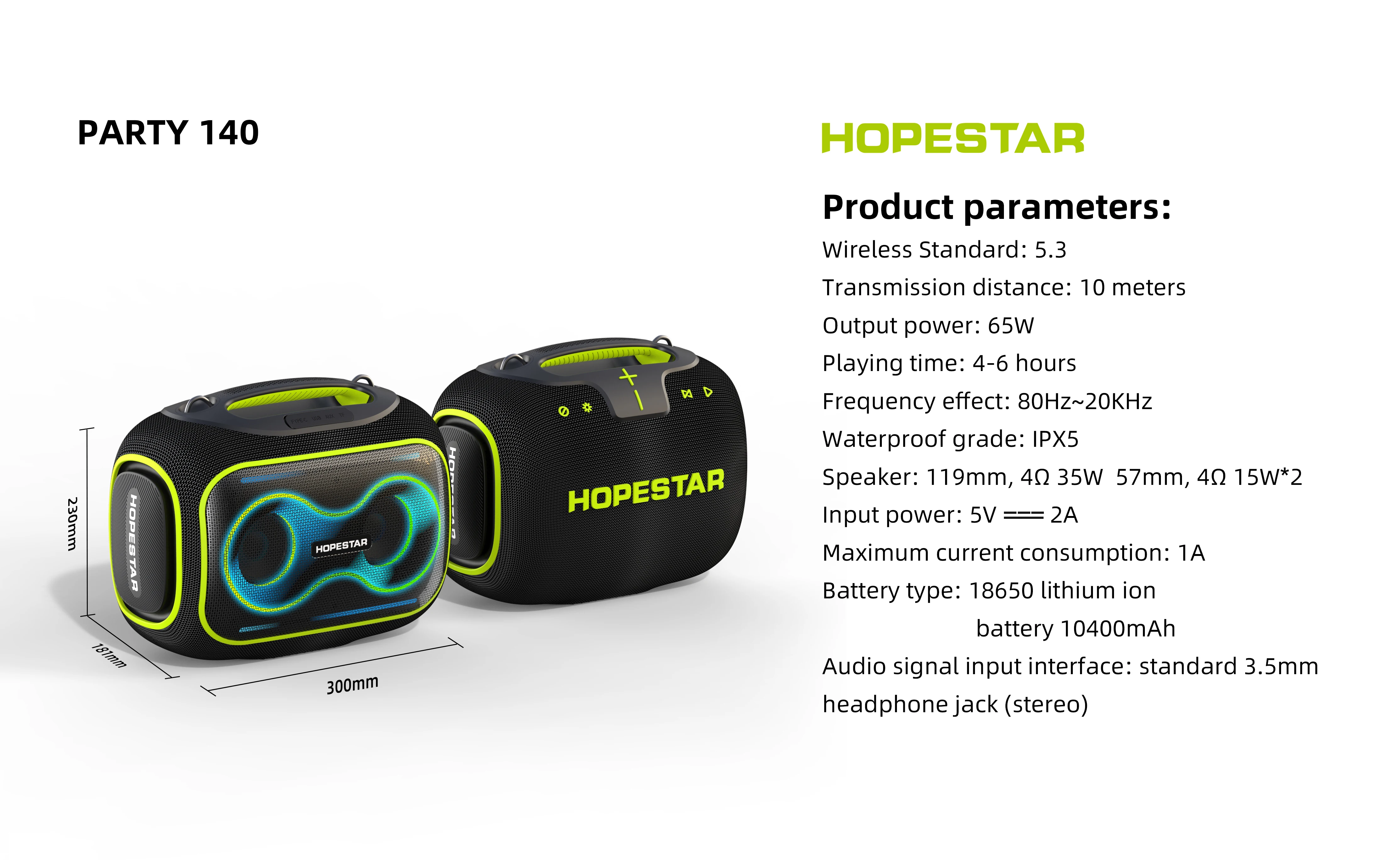 Фото Портативная Bluetooth-колонка HOPESTAR PARTYBOX 140 80W с RGB-подсветкой, микрофоном и аккумулятором 12500 мАч №5