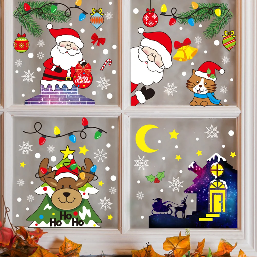 

Santa Claus Elk Snowman Door Refrigerat Sticker Window Sticker Wall Oranments Merry Christmas Decor For Home Happy New Year 2022