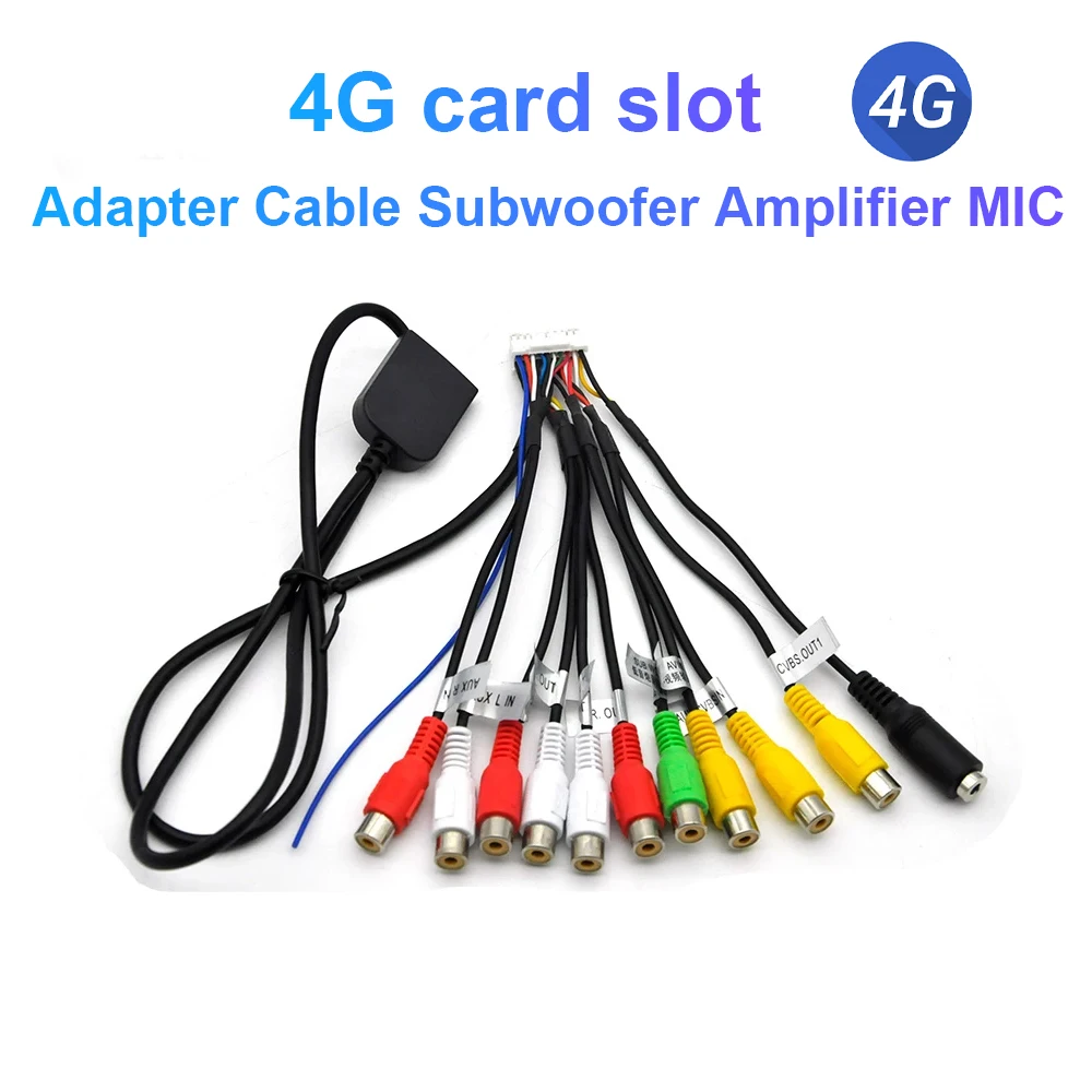 Купи Car Radios MIC Line Stereo Cable with 4G SIM Card Slot AUX RCA Output Wire Subwoofer Amplifier Universal Adapter For 1 2 Din за 644 рублей в магазине AliExpress