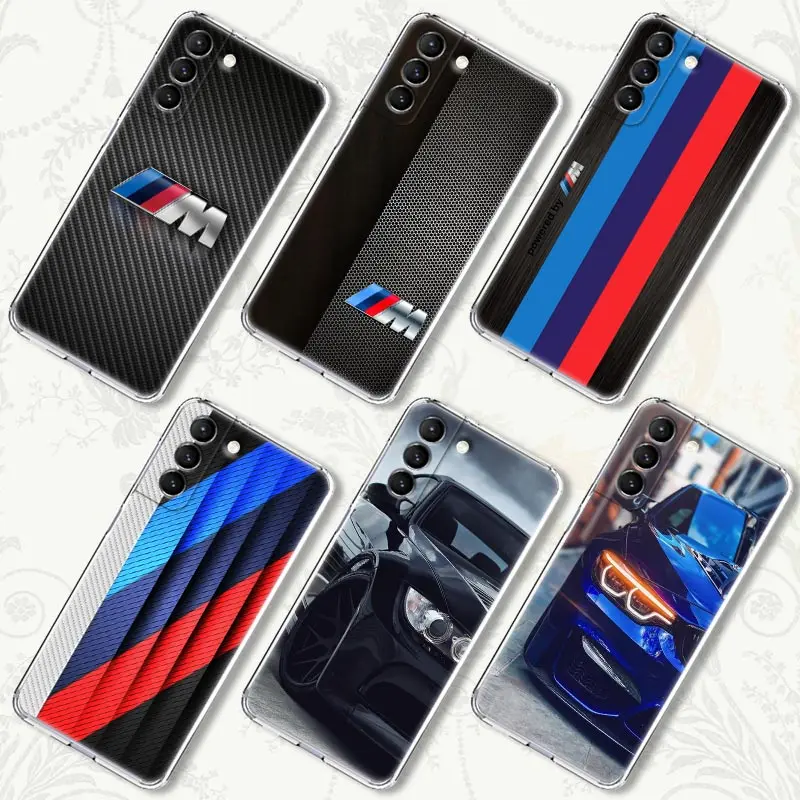 

Blue Red Line Sport Car Male M-Power Transparent Case for Samsung Galaxy S22 S21 S20 FE S 22 Ultra S10 E S9 Plus 5G Cover Coque