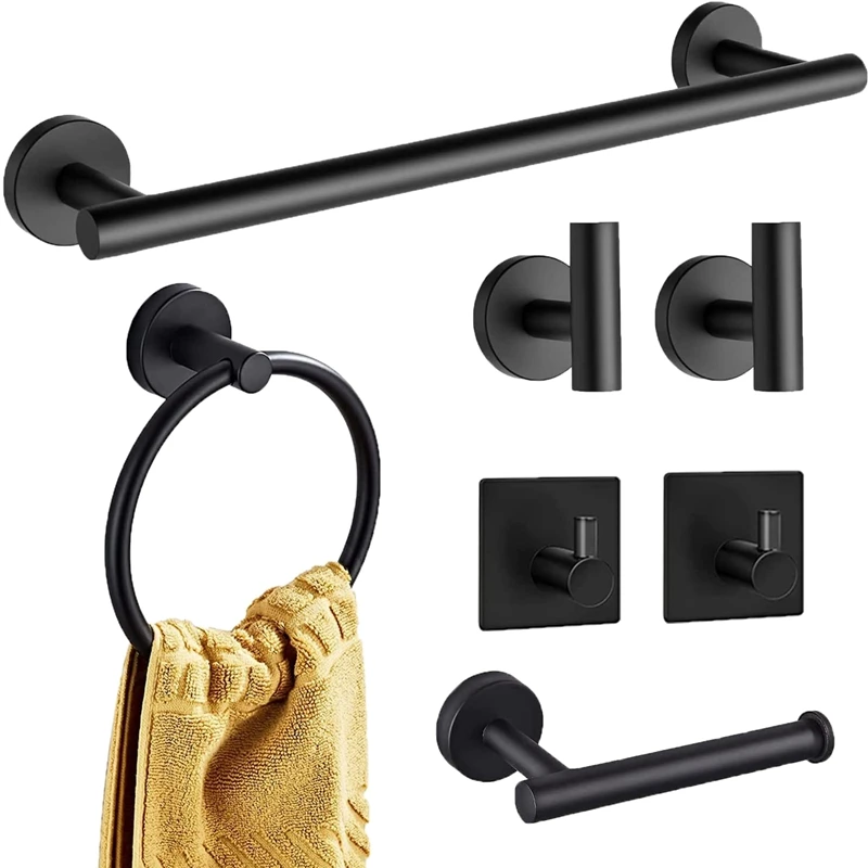 

7 Pieces Bathroom Hardware Set - 24 Inch Hand Towel Bar, Towel Ring, Toilet Paper Holder, 4 Robe Towel Hooks,Towel Rack