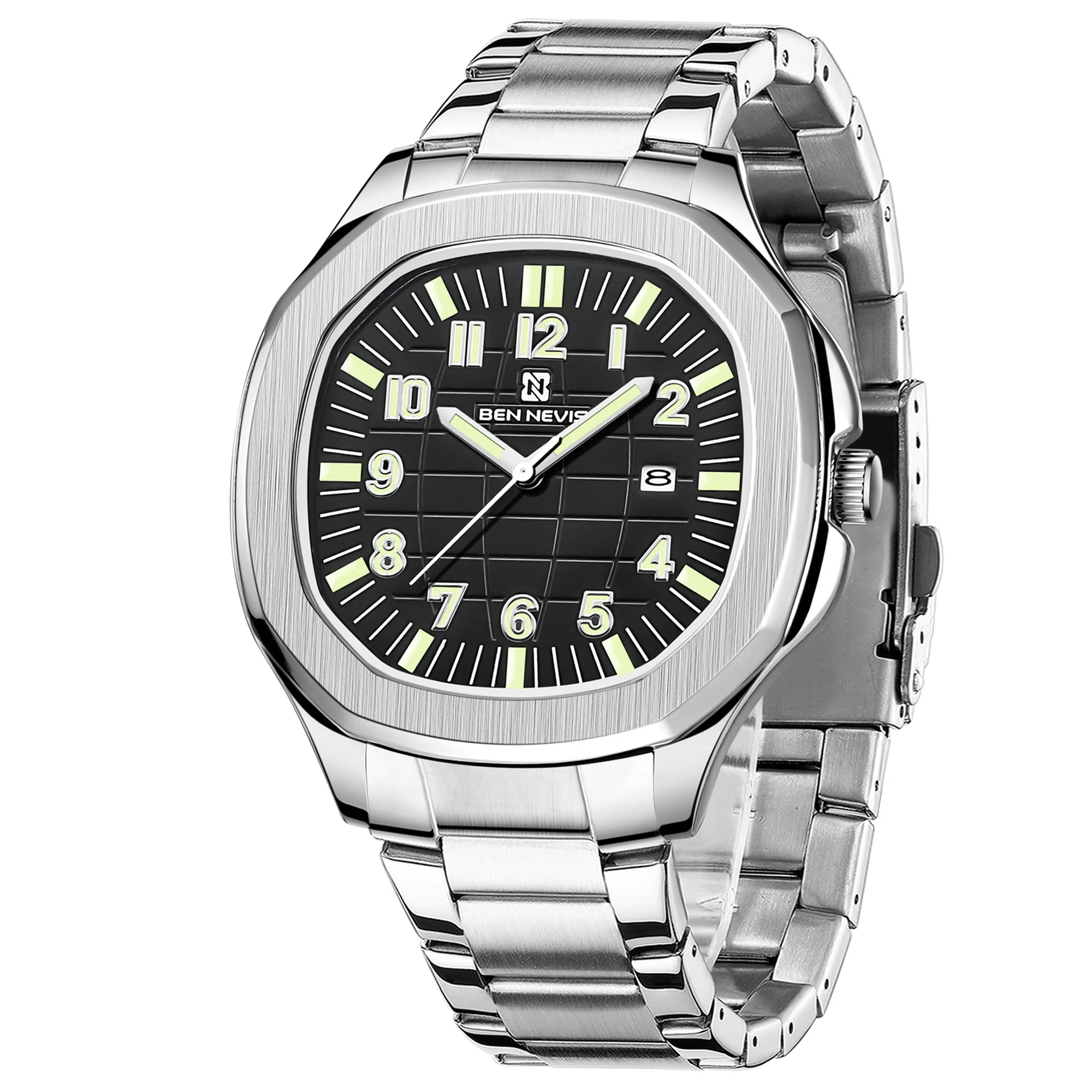

Luxury Men Quartz Watch Black Sliver Business Man Stainless Steel Silicone Classic Wristwatch Male Clock Montre Hombre Masculino