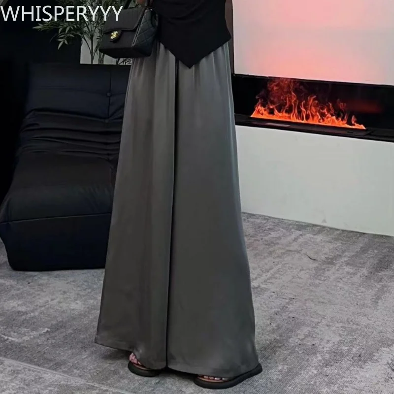 

Брюки женские свободные с завышенной талией, модные повседневные Широкие штаны в Корейском стиле, винтажные шикарные элегантные однотонные, на лето