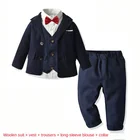 Костюм для мальчиков, жилет, рубашка, брюки, воротник, галстук, костюм из пяти предметов, банкетный костюм для мальчиков, модная одежда, одежда для мальчиков